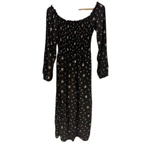 Hollister Playsuit Floral‎ Sz.S Black Long Sleeve Country Smocked Cottagecore